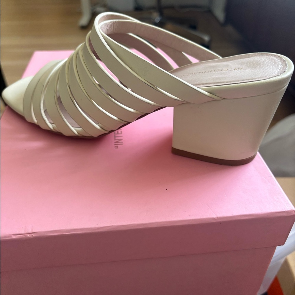 Intentionally Blank White Strappy Block Heel Sandals